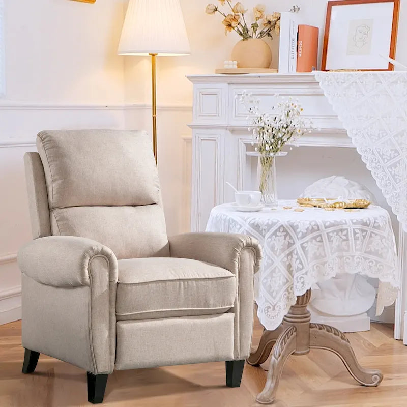 Chenille Upholstered Push Back Recliner with Solid Footrest