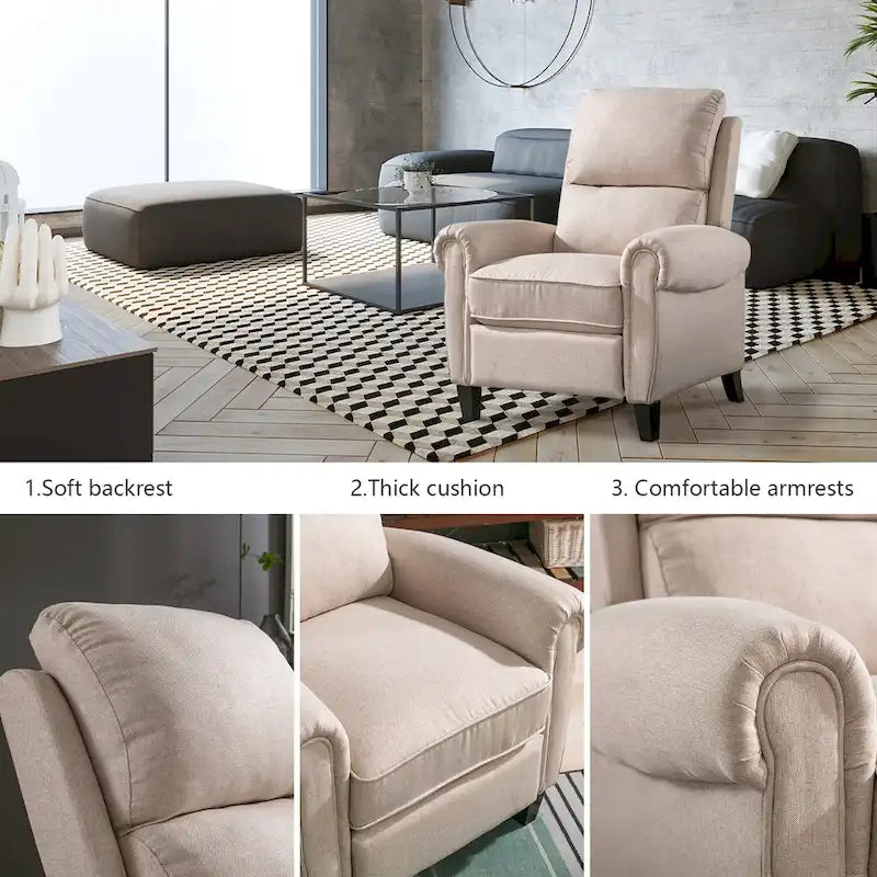 Chenille Upholstered Push Back Recliner with Solid Footrest