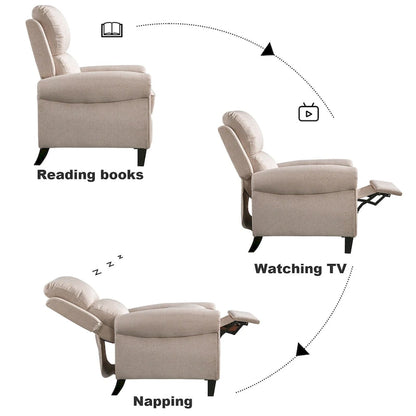 Chenille Upholstered Push Back Recliner with Solid Footrest