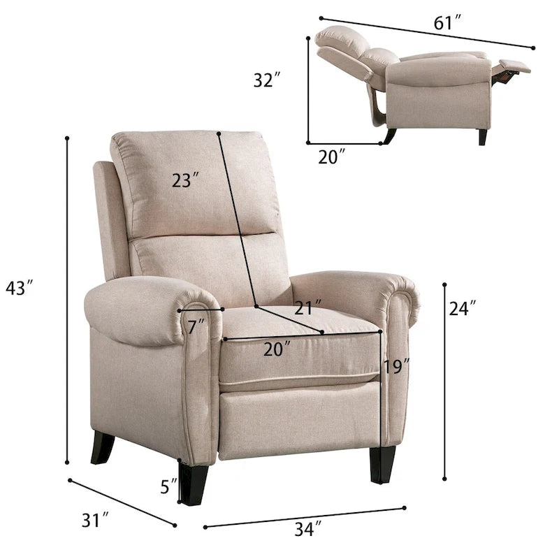 Chenille Upholstered Push Back Recliner with Solid Footrest