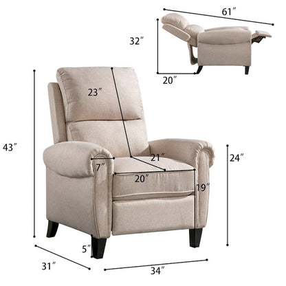 Chenille Upholstered Push Back Recliner with Solid Footrest
