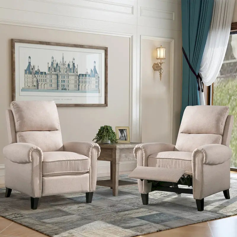 Chenille Upholstered Push Back Recliner with Solid Footrest