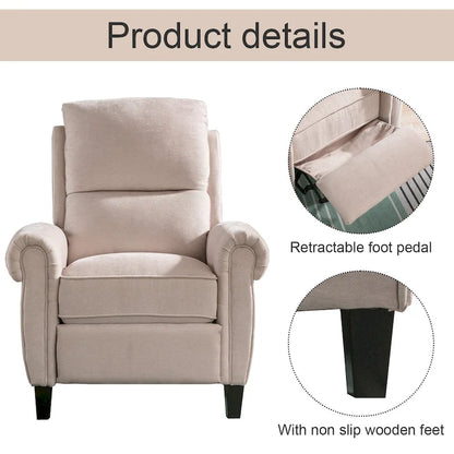Chenille Upholstered Push Back Recliner with Solid Footrest