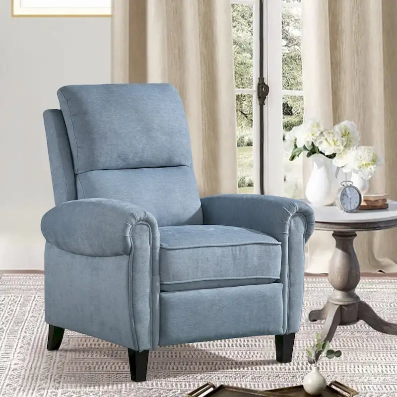 Chenille Upholstered Push Back Recliner with Solid Footrest