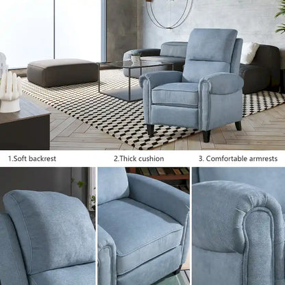 Chenille Upholstered Push Back Recliner with Solid Footrest