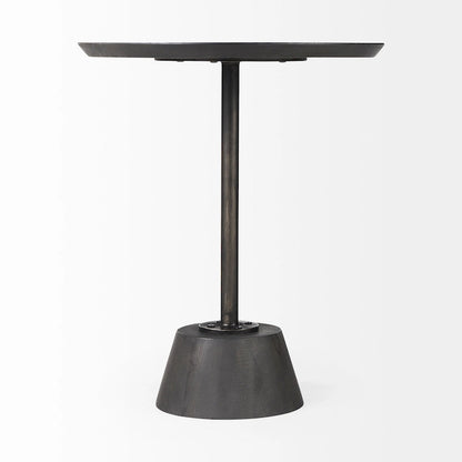 Maxwell Dark Brown Wood w/Black Metal Pedestal Round Side Table