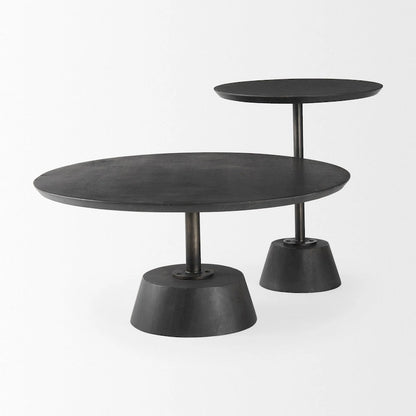 Maxwell Dark Brown Wood w/Black Metal Pedestal Round Side Table