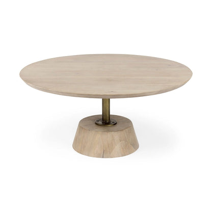 Maxwell Dark Brown Wood w/Black Metal Pedestal Round Side Table