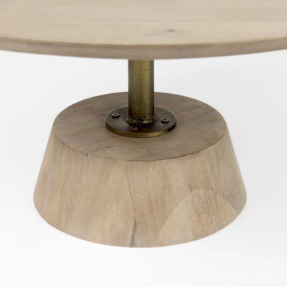 Maxwell Dark Brown Wood w/Black Metal Pedestal Round Side Table