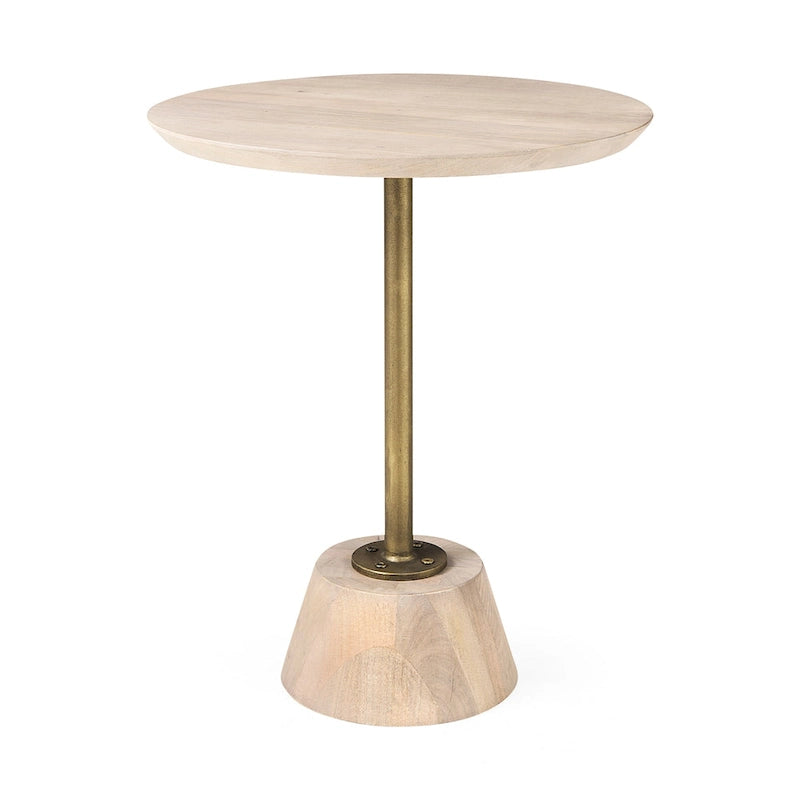 Maxwell Dark Brown Wood w/Black Metal Pedestal Round Side Table