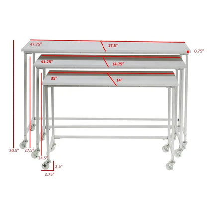 3 Piece White Nesting Tables with Casters
