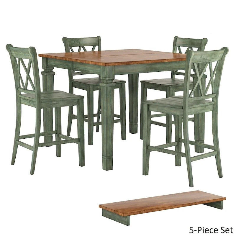 Elena Antique Sage Green Extendable Counter Height Dining Set with Double X Back Chairs by iNSPIRE Q Classic