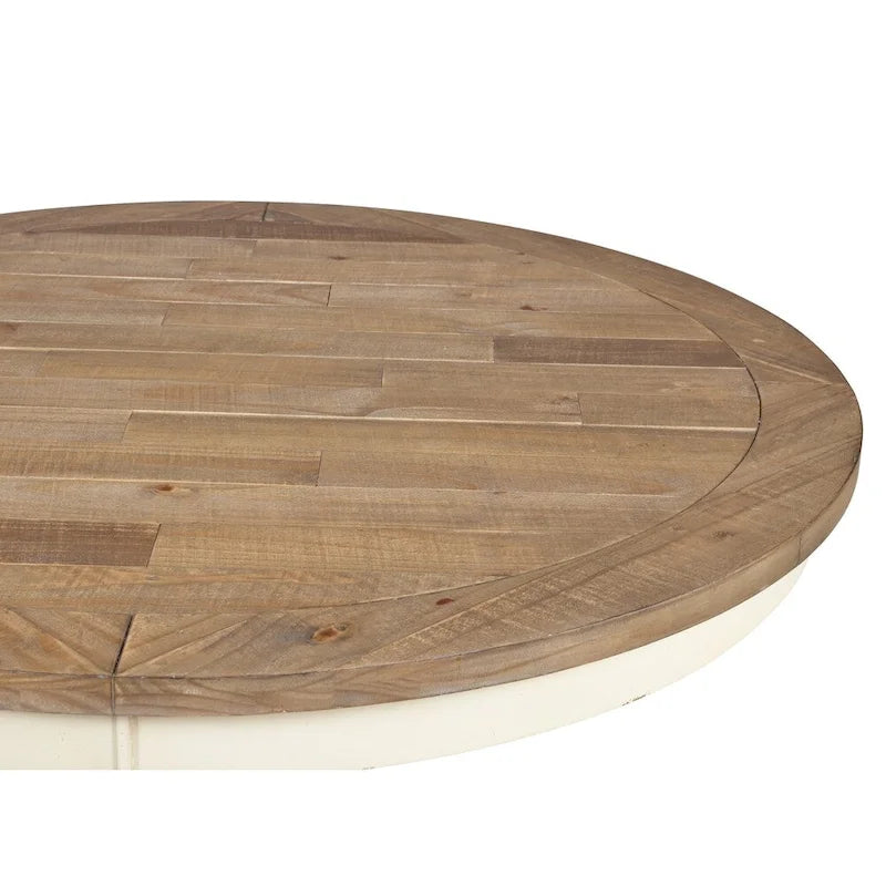 Roundhill Furniture Prato Round Antique White and Distressed Oak Two-tone Finish Wood Dining Table