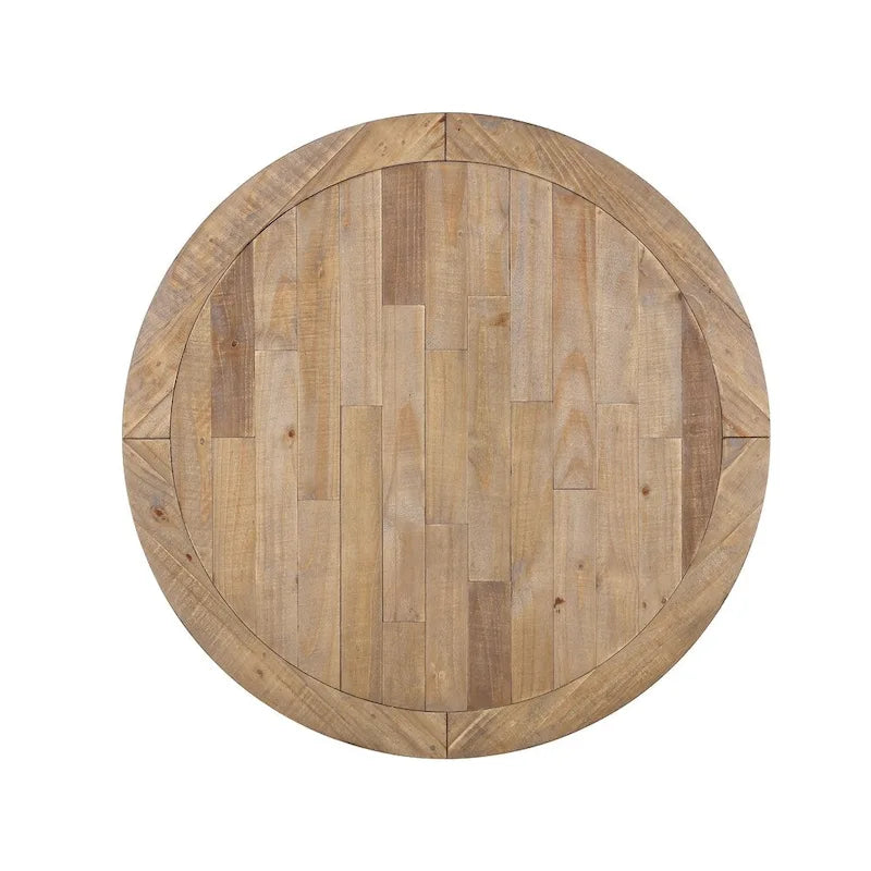 Roundhill Furniture Prato Round Antique White and Distressed Oak Two-tone Finish Wood Dining Table