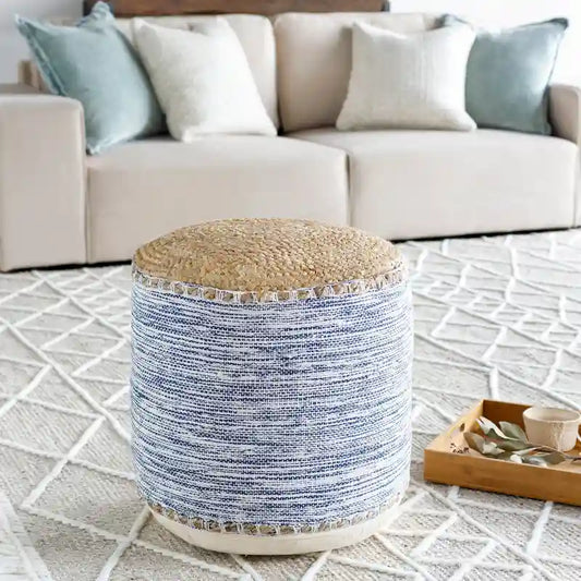 Livabliss Lilia Coastal 18-inch Cylinder Pouf