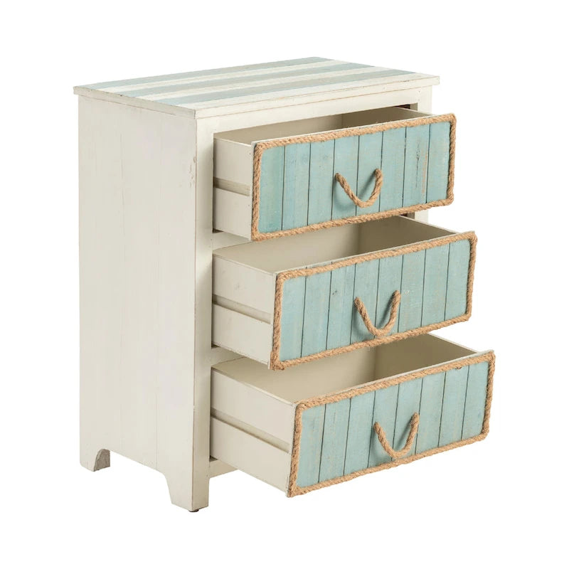 Shore Blue & White Distressed 3-drawer Fir Wood Accent Chest - 23.5x13x28