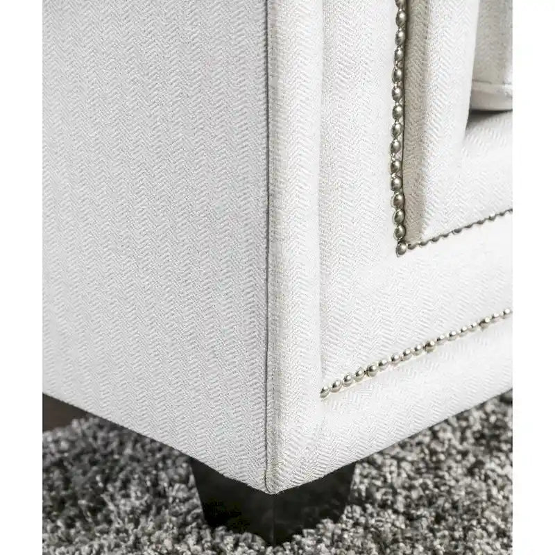 Tigg Contemporary White Chenille Nailhead Upholstered Sofa by Furniture of America