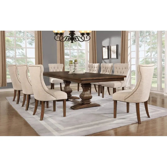 Best Quality Furniture 9-piece Walnut 18 Extension Dining Set