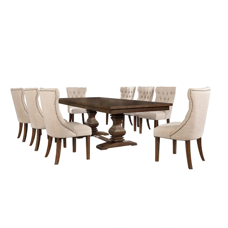 Best Quality Furniture 9-piece Walnut 18 Extension Dining Set