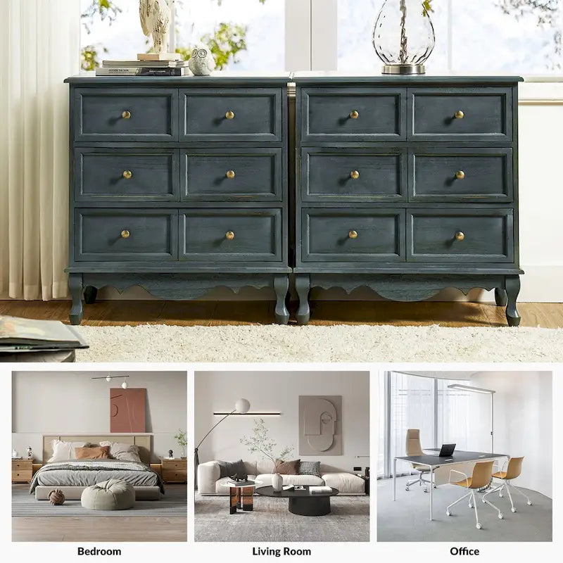 Pallantium Farmhouse 30Tall Distressed 3-Drawer Nightstand With Solid Wood Legs and Adjustable Feet by HULALA HOME