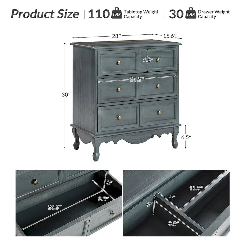Pallantium Farmhouse 30Tall Distressed 3-Drawer Nightstand With Solid Wood Legs and Adjustable Feet by HULALA HOME