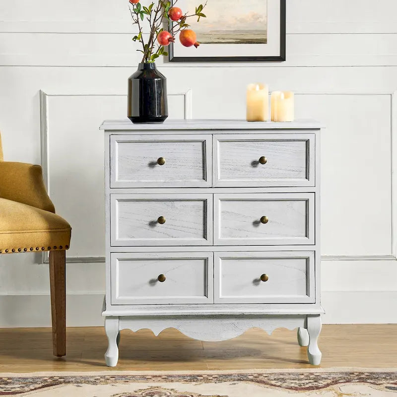 Pallantium Farmhouse 30Tall Distressed 3-Drawer Nightstand With Solid Wood Legs and Adjustable Feet by HULALA HOME