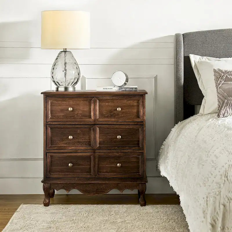 Pallantium Farmhouse 30Tall Distressed 3-Drawer Nightstand With Solid Wood Legs and Adjustable Feet by HULALA HOME