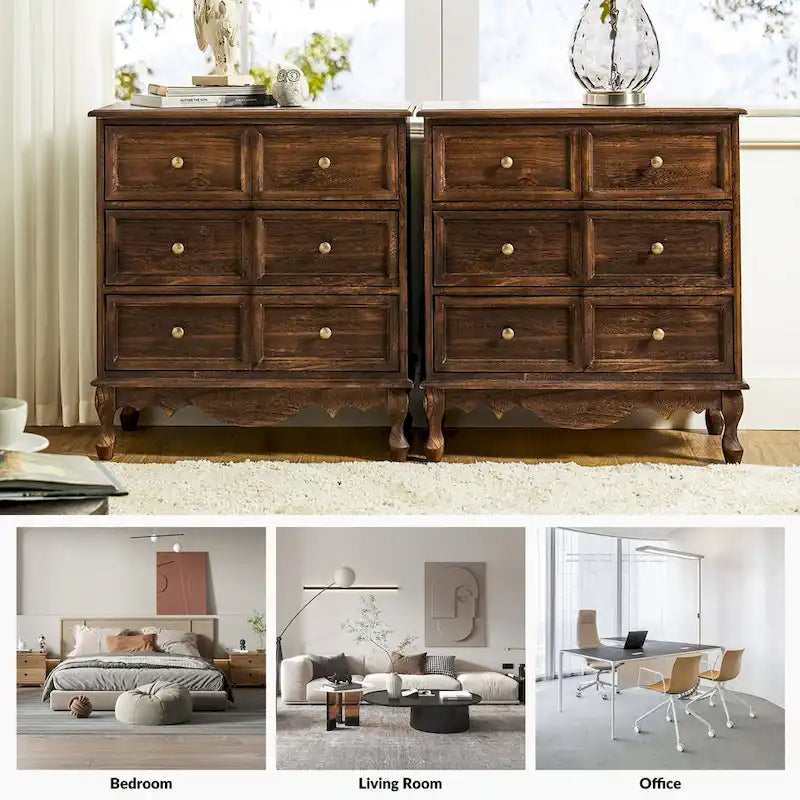 Pallantium Farmhouse 30Tall Distressed 3-Drawer Nightstand With Solid Wood Legs and Adjustable Feet by HULALA HOME