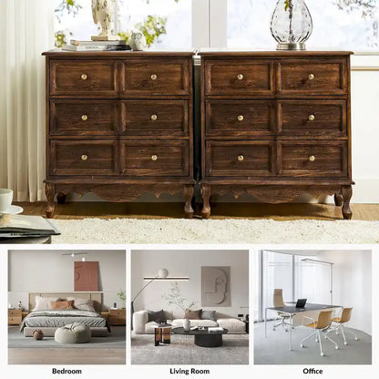 Pallantium Farmhouse 30Tall Distressed 3-Drawer Nightstand With Solid Wood Legs and Adjustable Feet by HULALA HOME