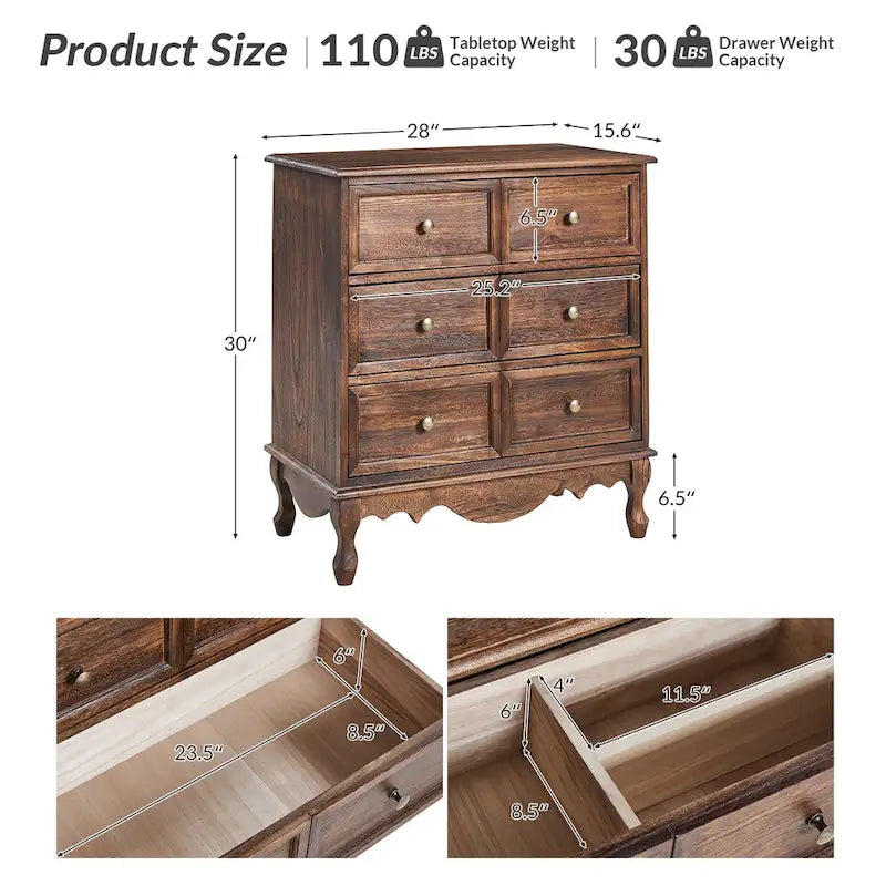 Pallantium Farmhouse 30Tall Distressed 3-Drawer Nightstand With Solid Wood Legs and Adjustable Feet by HULALA HOME