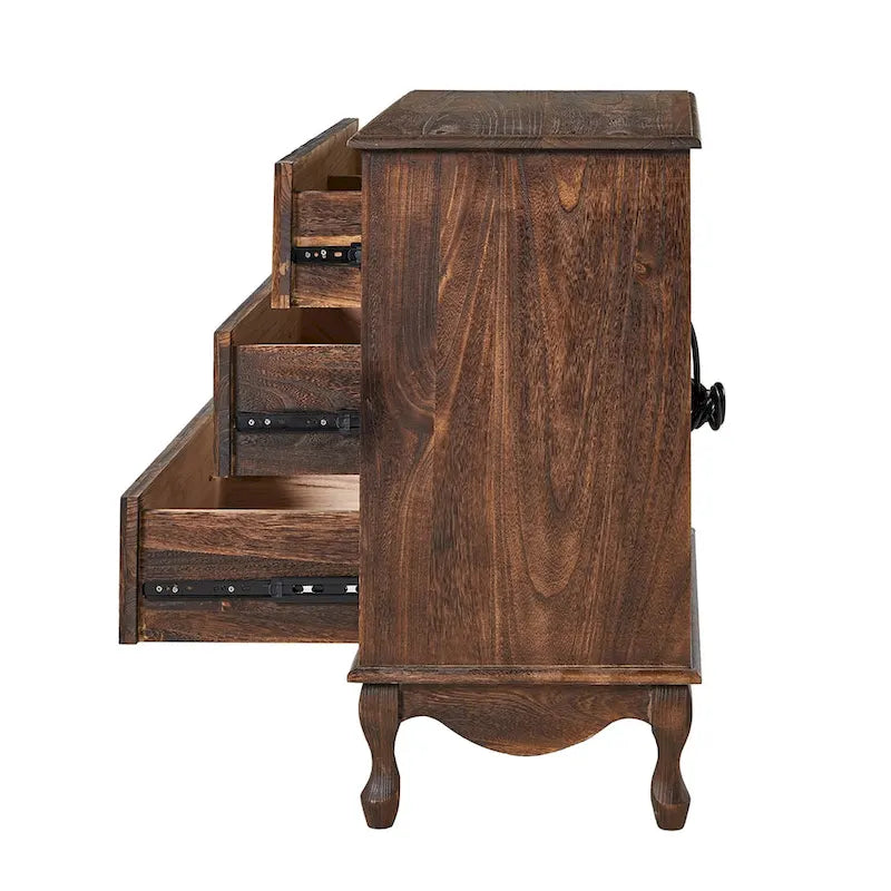 Pallantium Farmhouse 30Tall Distressed 3-Drawer Nightstand With Solid Wood Legs and Adjustable Feet by HULALA HOME