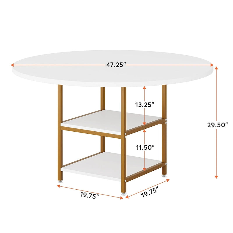 Round Dining Table with Storage Shelves for Kitchen Dining Room