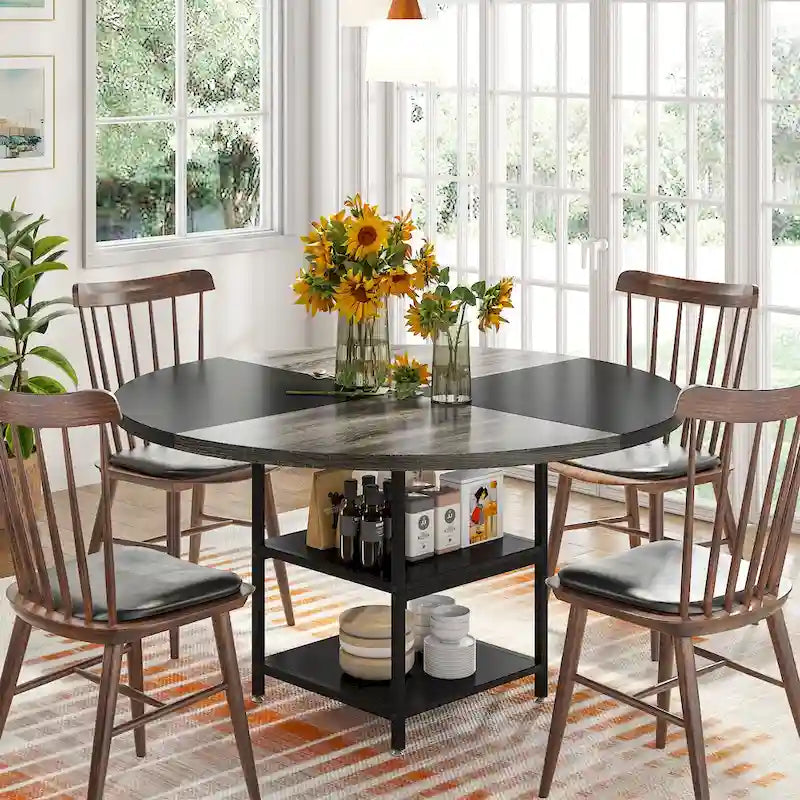 Round Dining Table with Storage Shelves for Kitchen Dining Room