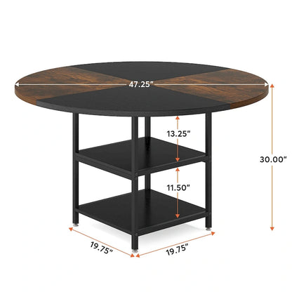 Round Dining Table with Storage Shelves for Kitchen Dining Room