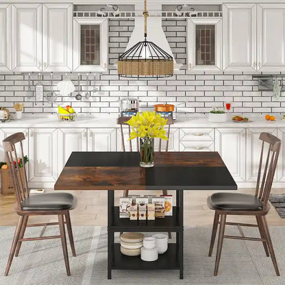 Round Dining Table with Storage Shelves for Kitchen Dining Room