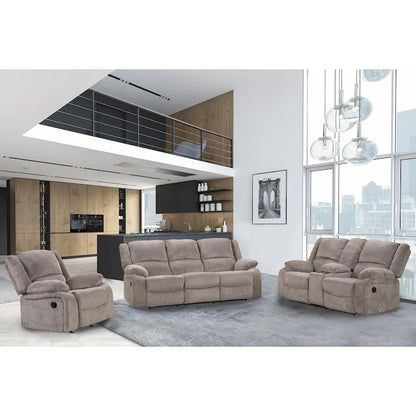 Chasel 3-Piece Mocha Chenille Manual Reclining Sofa Set