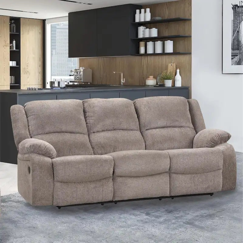 Chasel 3-Piece Mocha Chenille Manual Reclining Sofa Set