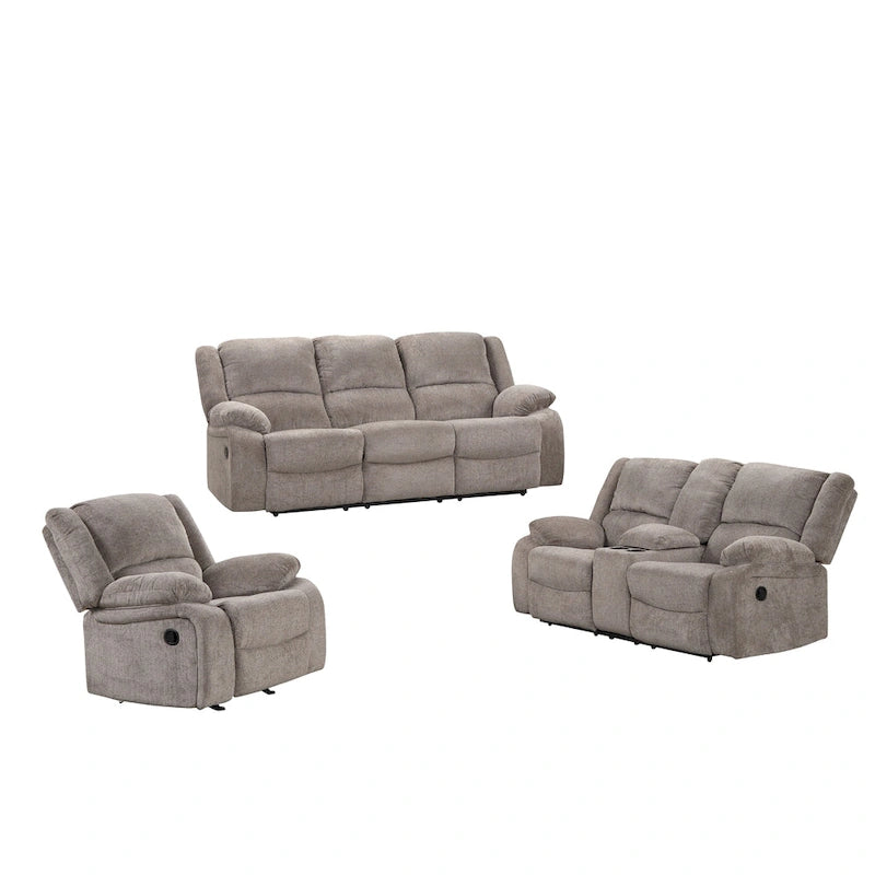 Chasel 3-Piece Mocha Chenille Manual Reclining Sofa Set