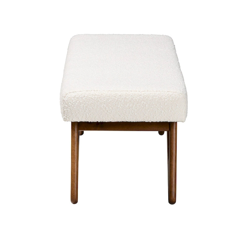 Rika Japandi Cream Boucle Fabric and Walnut Brown Finished Wood Bench