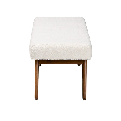 Rika Japandi Cream Boucle Fabric and Walnut Brown Finished Wood Bench