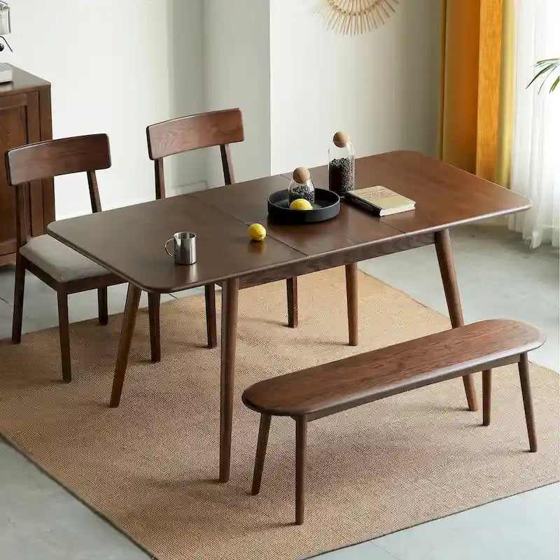 Nestfair Walnut Solid Oak Wood Extendable Meet Table Dining Table - N/A