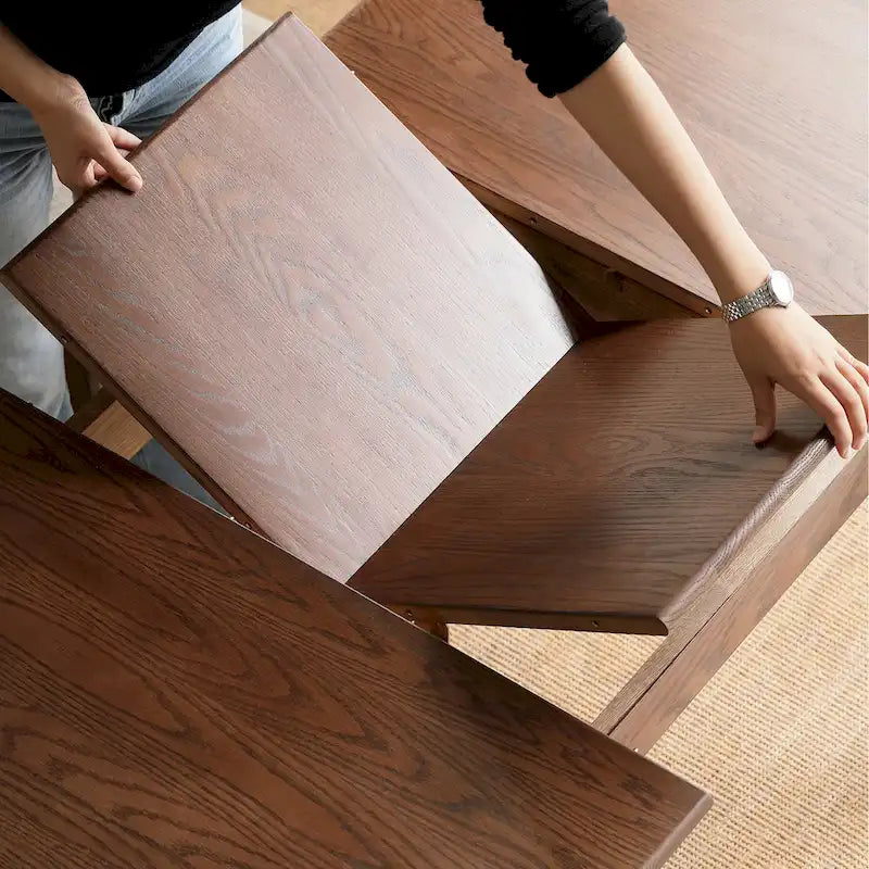 Nestfair Walnut Solid Oak Wood Extendable Meet Table Dining Table - N/A