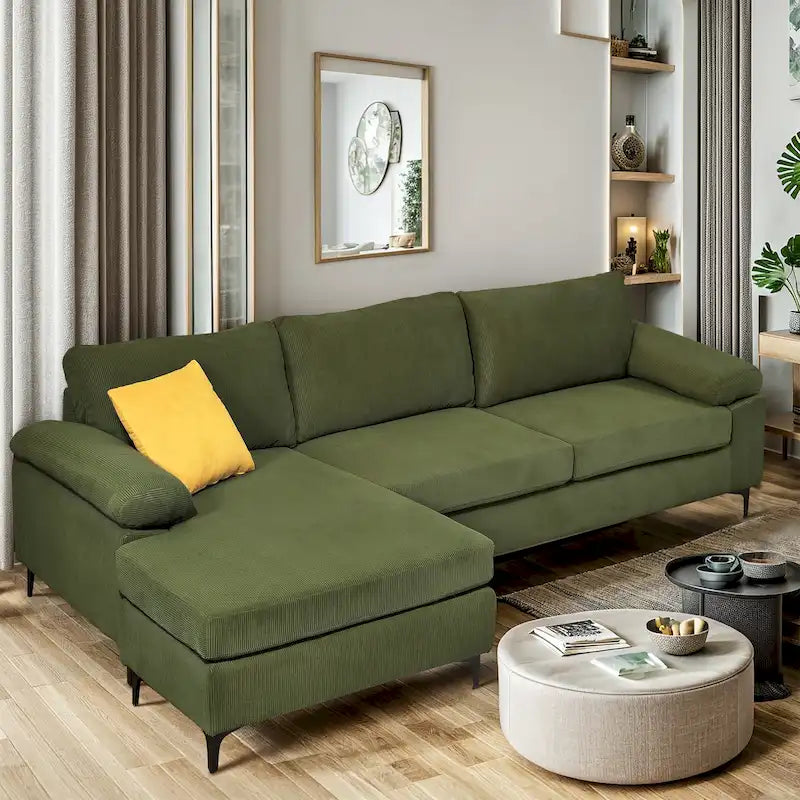 HOOOWOOO Modern Polyester Convertible Chaise Sofa with Metal Legs for Living Room