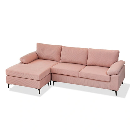 HOOOWOOO Modern Polyester Convertible Chaise Sofa with Metal Legs for Living Room
