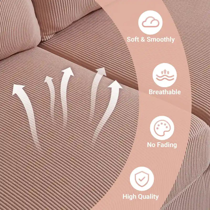 HOOOWOOO Modern Polyester Convertible Chaise Sofa with Metal Legs for Living Room