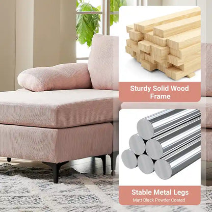 HOOOWOOO Modern Polyester Convertible Chaise Sofa with Metal Legs for Living Room