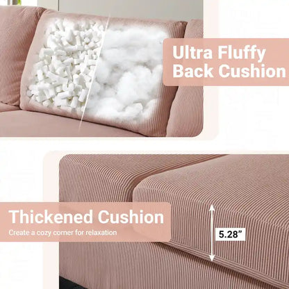 HOOOWOOO Modern Polyester Convertible Chaise Sofa with Metal Legs for Living Room