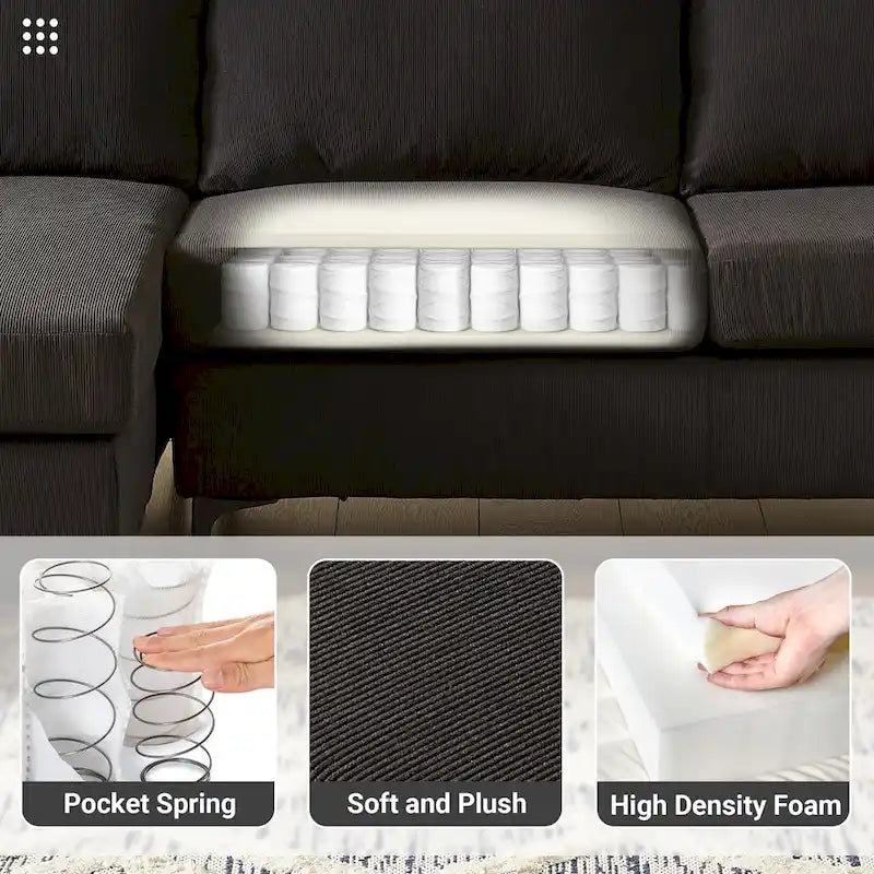 HOOOWOOO Modern Polyester Convertible Chaise Sofa with Metal Legs for Living Room