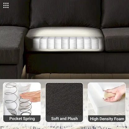 HOOOWOOO Modern Polyester Convertible Chaise Sofa with Metal Legs for Living Room