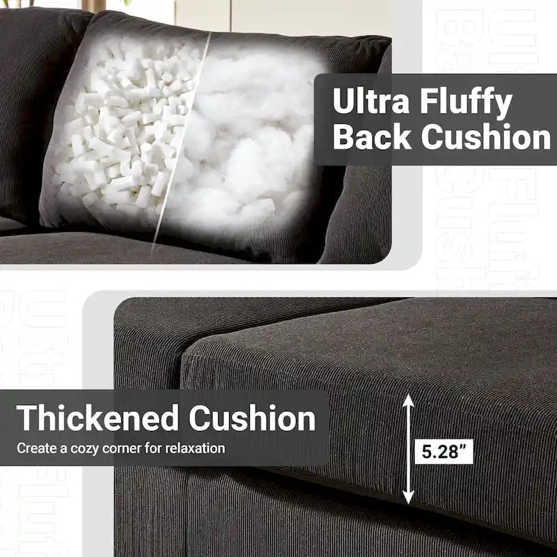 HOOOWOOO Modern Polyester Convertible Chaise Sofa with Metal Legs for Living Room